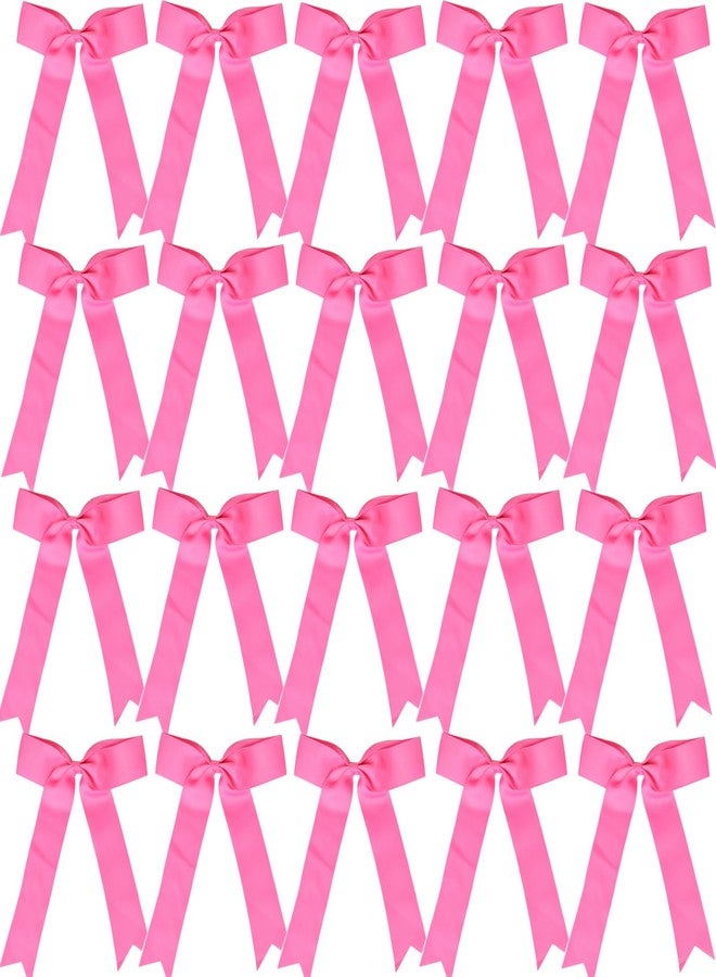 Hipcheer 20pcs Collegiate Style Cheer Bows for Girls, Long Tail Skinny Cheer Bow Ponytail Holder Handmade Bows for Girls Teens Softball Cheerleader Sports (Hot Pink) - Image 1